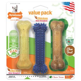 Nylabone Healthy Edibles and Flexi Chew Value Pack Chicken  Bacon, 1ea/SMall/Regular  Up To 25 Ibs. 3 ct