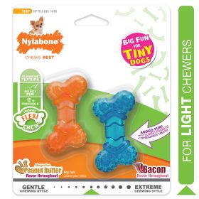 Nylabone Moderate Chew FlexiChew Bone Peanut Butter  Bacon, Orange  Blue, 1ea/XXS/Tiny  Up To 8 Lbs. 2 ct