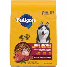 Pedigree High Protein Adult Dry Dog Food w/Red Meat Beef & Lamb 18lb