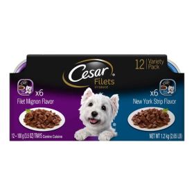 Cesar Filets in Gravy Adult Wet Dog Food Variety Pack (Filet Mignon, New York Strip) 42.3oz 12pk
