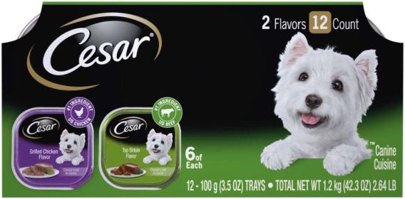 Cesar Classic Loaf in Sauce Adult Wet Dog Food Variety Pack (Grilled Chicken, Top Serloin) 42.3oz 12pk