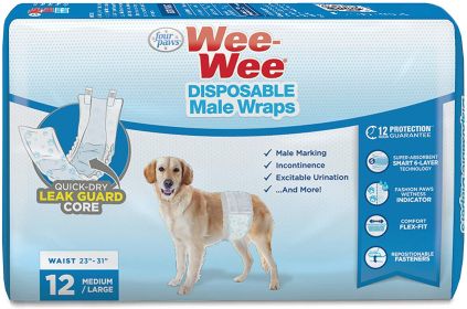 Four Paws WeeWee Disposable Male Dog Wraps 1ea/Medium/Large 12 ct