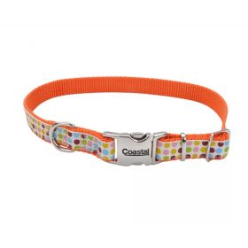 Coastal Ribbon Adjustable Nylon Dog Collar with Metal Buckle Dots 5/8X12in