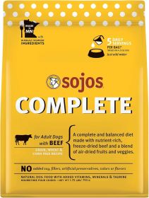 Sojos Complete Beef Recipe Adult Freeze-Dried Grain-Free Dehydrated Dog Food, 1.75 Lbs