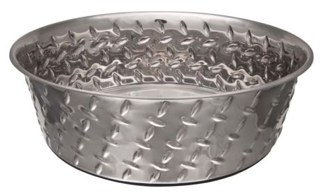 Loving Pets Diamond Plate Bowls with Non Skid Bottom Dog Dish Bowl Silver, 1ea/2 qt