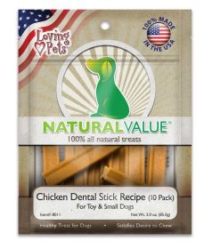 Loving Pets Natural Value Dental Stick Dog Treats Chicken, 1ea/3 oz, 10 pk