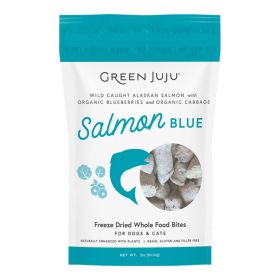 Green Juju Dog & Cat Freeze-Dried Grain Free Whole Food Bite Salmon Blue Toppers 3oz.