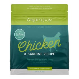 Green Juju Dog Freeze-Dried Grain Free Extras Chicken + Sardine Food 14oz.