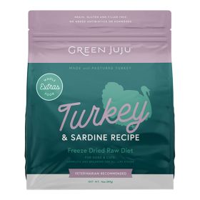 Green Juju Dog Freeze-Dried Grain Free Extras Turkey + Sardine Food 14oz.
