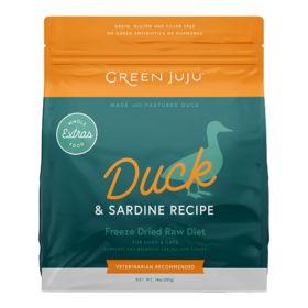 Green Juju Dog Freeze-Dried Grain Free Extras Duck + Sardine Food 14oz.