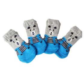 4 Pcs Dogs Cats Knitted Socks Cute Blue Bear Foot Covers Scratch Dirt Resistant Paw Protect Puppy Teddy Corgi Pet Shoes