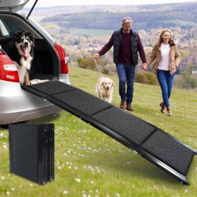 Dog Ramp For Car, 63 Long    17 Wide Folding Portable Pet Stair Ramp With Non-Slip Rug Surface, Extra Wide Dog Steps For Medium & Large Dogs Up To 250 (Color: Grey)